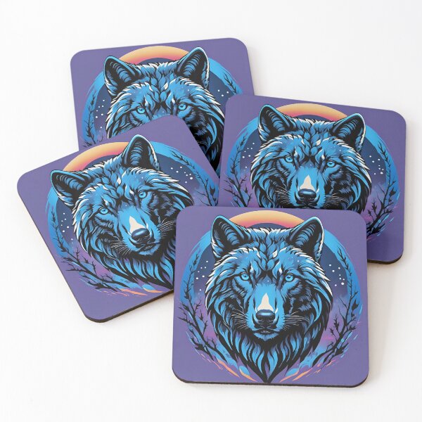 Item preview, Electric Blue Wolf Portrait Under Sunset Moon designed and sold by CASASIS_MERCH.