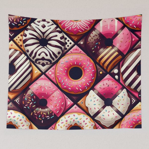 Artikelvorschau, Geometrisches Donut-Muster – Dessertkunst aus rosa Schokolade und Streuseln entworfen und verkauft von Apex Designs.