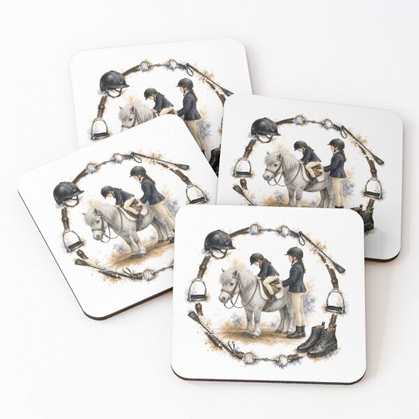 Item preview, Horse Riding Lesson – Girl and Pony Equestrian Art designed and sold by TrueWoven Studio.