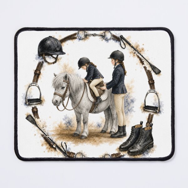 Item preview, Horse Riding Lesson – Girl and Pony Equestrian Art designed and sold by TrueWoven Studio.