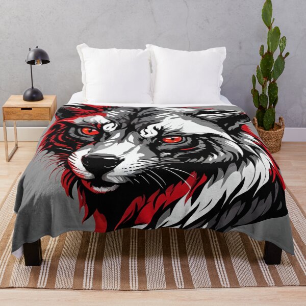 Item preview, Fierce Red-Eyed Wolf Black White Red Graphic Art designed and sold by CASASIS_MERCH.