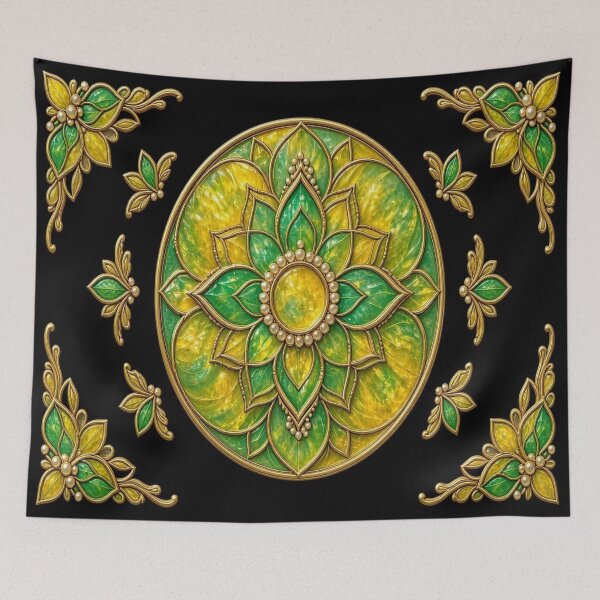 Item preview, Emerald Green Stained Glass Mandala Shield Art designed and sold by Breezes-of-Ida.