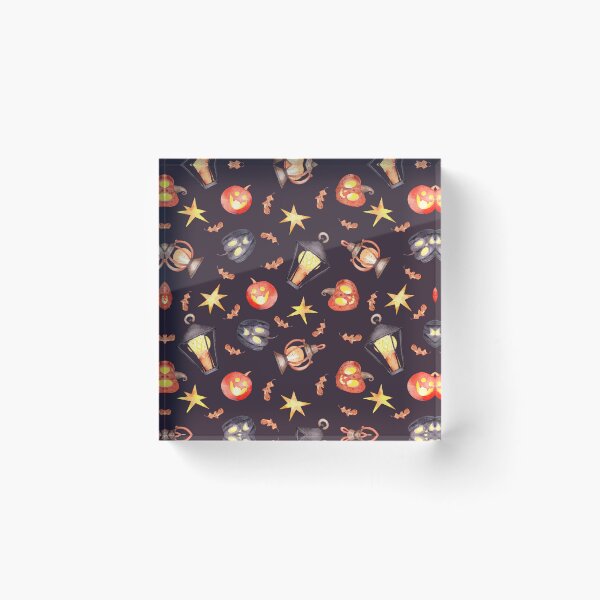 Item preview, Halloween Pattern with Lanterns, Glowing Pumpkins, Stars and Autumn Leaves designed and sold by White Rabbit Design .