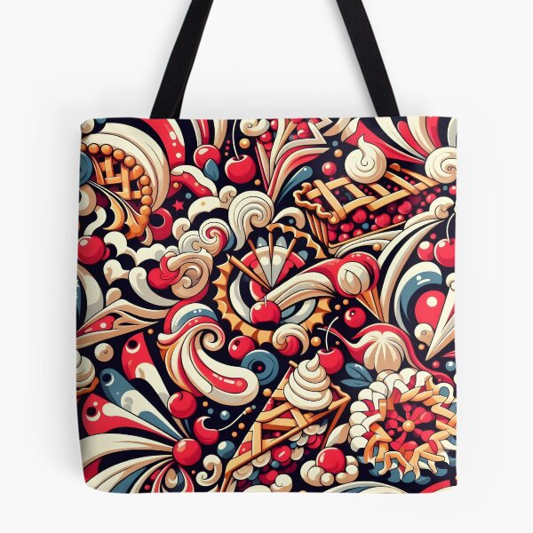 Item preview, Cherry Pie & Cream Pattern – Colorful Retro Dessert Collage designed and sold by Apex Designs.