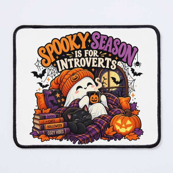 Item preview, Spooky Season Is for Introverts Halloween Cozy Ghost Cat designed and sold by tagmoj.