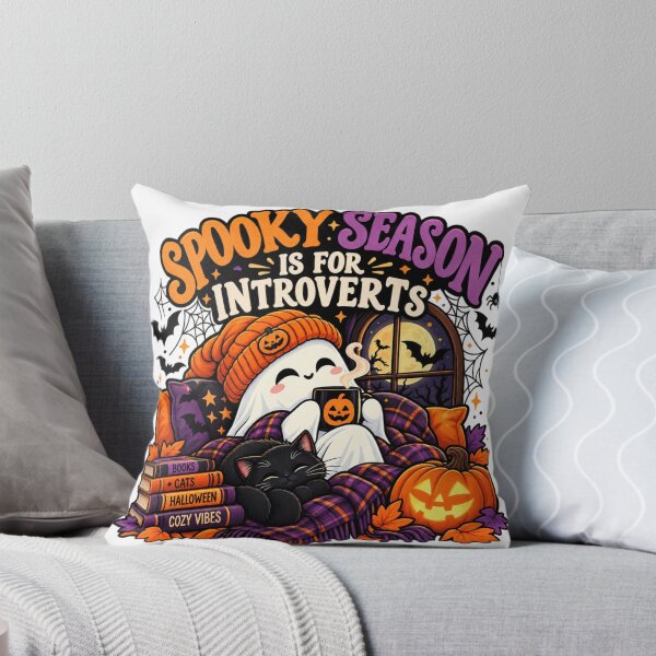 Item preview, Spooky Season Is for Introverts Halloween Cozy Ghost Cat designed and sold by tagmoj.
