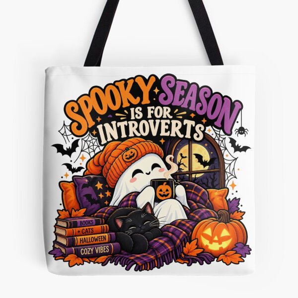 Item preview, Spooky Season Is for Introverts Halloween Cozy Ghost Cat designed and sold by tagmoj.