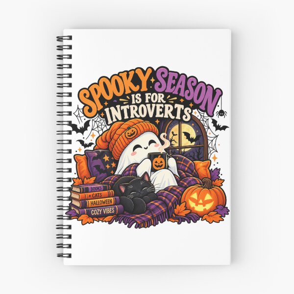 Item preview, Spooky Season Is for Introverts Halloween Cozy Ghost Cat designed and sold by tagmoj.
