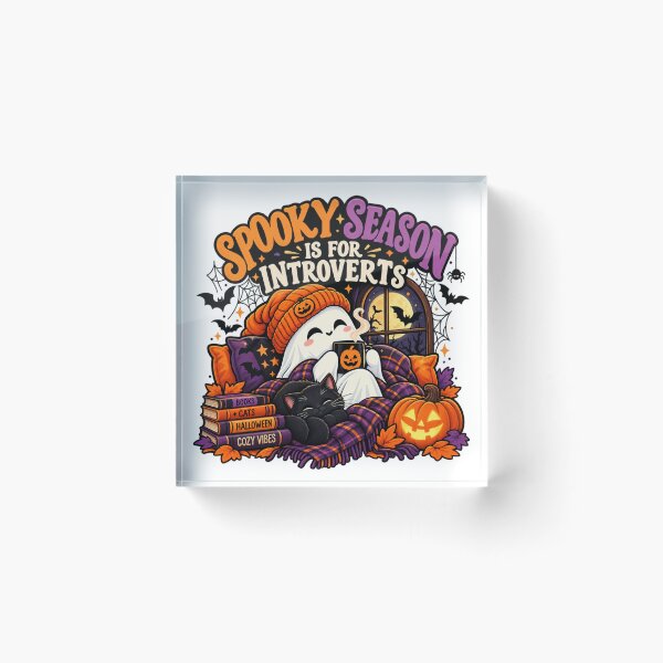 Item preview, Spooky Season Is for Introverts Halloween Cozy Ghost Cat designed and sold by tagmoj.