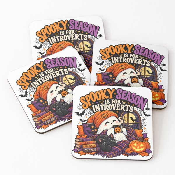 Item preview, Spooky Season Is for Introverts Halloween Cozy Ghost Cat designed and sold by tagmoj.