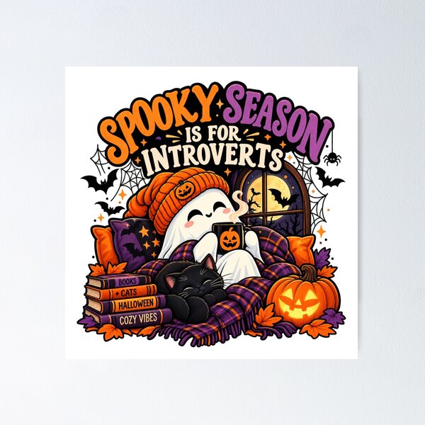 Item preview, Spooky Season Is for Introverts Halloween Cozy Ghost Cat designed and sold by tagmoj.