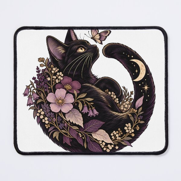 Item preview, Crescent Black Cat in a Moonlit Garden designed and sold by EpicwaveDesigns.