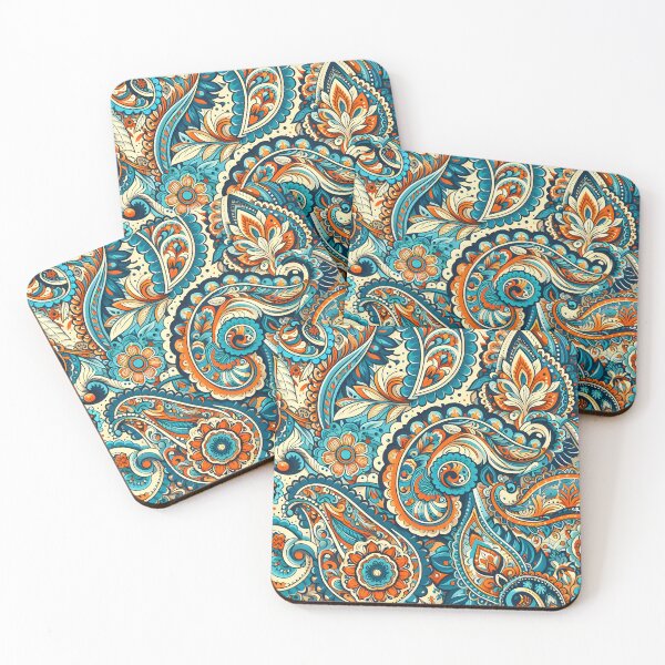 Item preview, Teal Orange Folk Paisley – Vintage Boho Floral Pattern designed and sold by Apex Designs.