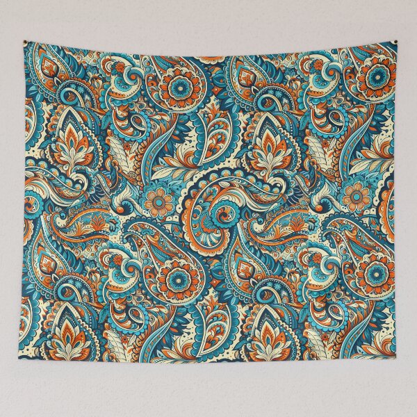 Item preview, Teal Orange Folk Paisley – Vintage Boho Floral Pattern designed and sold by Apex Designs.