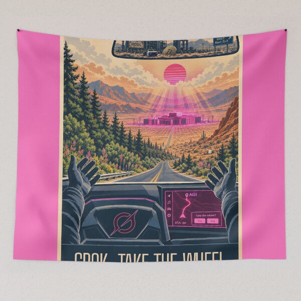 Item preview, Grok, Take the Wheel: Retro AI Travel Poster designed and sold by Cheeky Tito.
