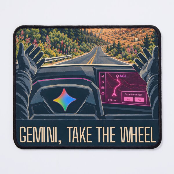 Item preview, Gemini, Take the Wheel: Retro AI Travel Poster designed and sold by Cheeky Tito.