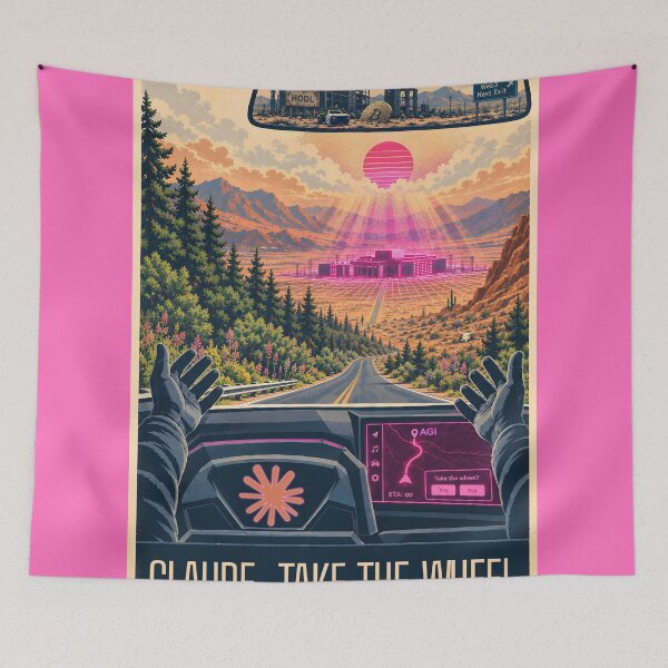 Item preview, Claude, Take the Wheel: Retro AI Travel Poster designed and sold by Cheeky Tito.