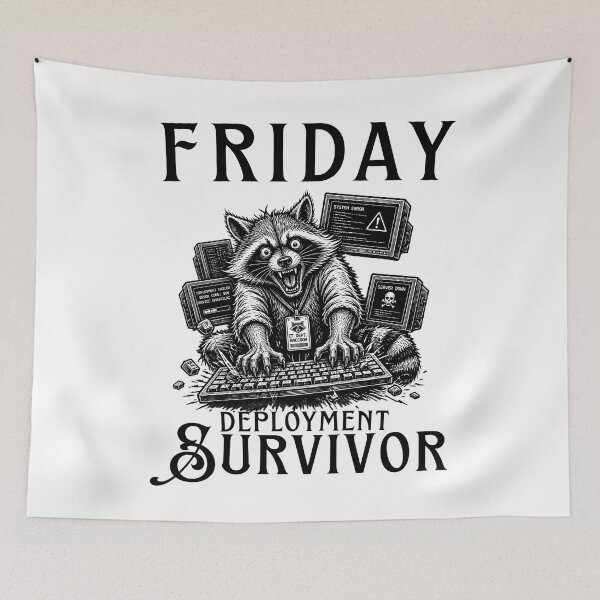 Item preview, Friday Deployment Survivor Raccoon Coder Funny Programmer Gifts designed and sold by LeSoniPapaPrint.