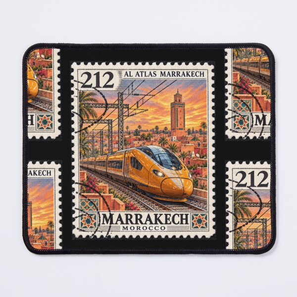 Item preview, Retro Marrakech Morocco Postage Stamp Al Atlas Train designed and sold by InPrintedWord.