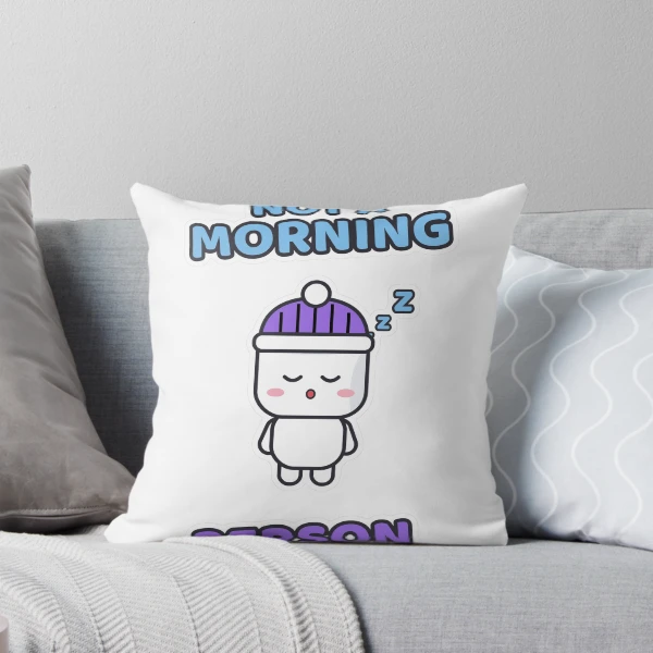 Not a Morning Person - Sleepy Marshmallow Pip — Throw Pillow by BiMood