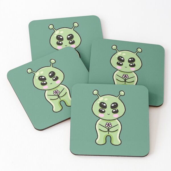 Item preview, Cute alien sticker holding a flower.  designed and sold by Jelly Studio.