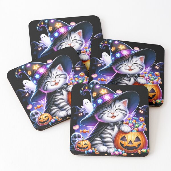 Item preview, Cute Halloween Witch Cat With Glowing Stars Hat And Candy Pumpkin  T-shirt  designed and sold by Alicjareign.