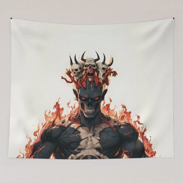 Item preview, Fiery Demon Lord Horned Skulls Art designed and sold by Lunat1kk.