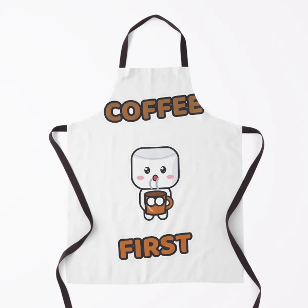 Coffee First - Cute Marshmallow Pip with a Mug — Apron by BiMood