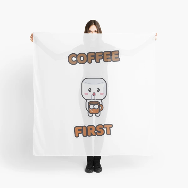 Coffee First - Cute Marshmallow Pip with a Mug — Scarf by BiMood