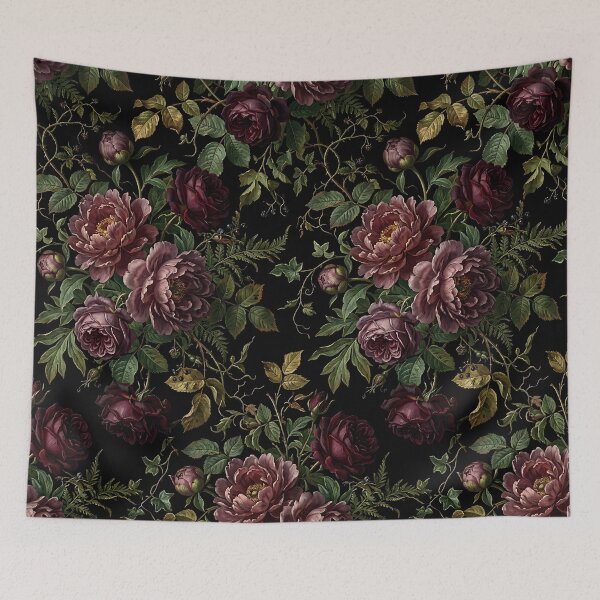 Item preview, Moody Dark Botanical Floral Tapestry Pattern designed and sold by wallpapersarts.