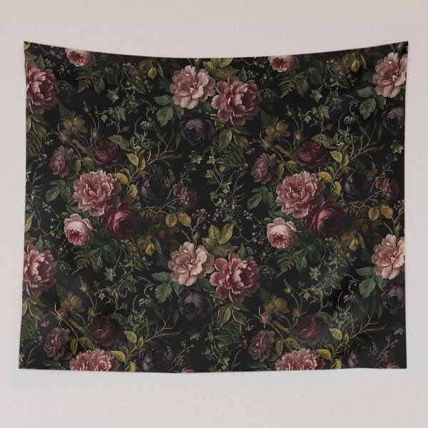 Item preview, Moody Dark Botanical Floral Tapestry Pattern designed and sold by wallpapersarts.
