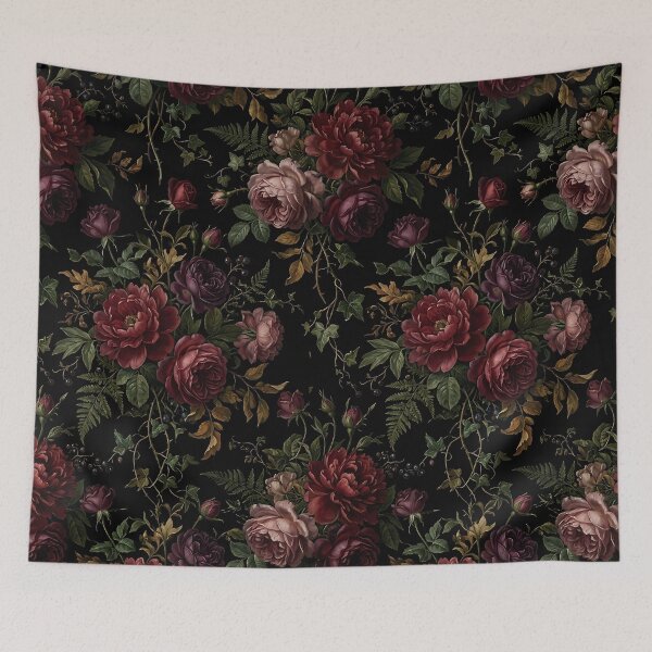 Item preview, Moody Dark Botanical Floral Tapestry Pattern designed and sold by wallpapersarts.