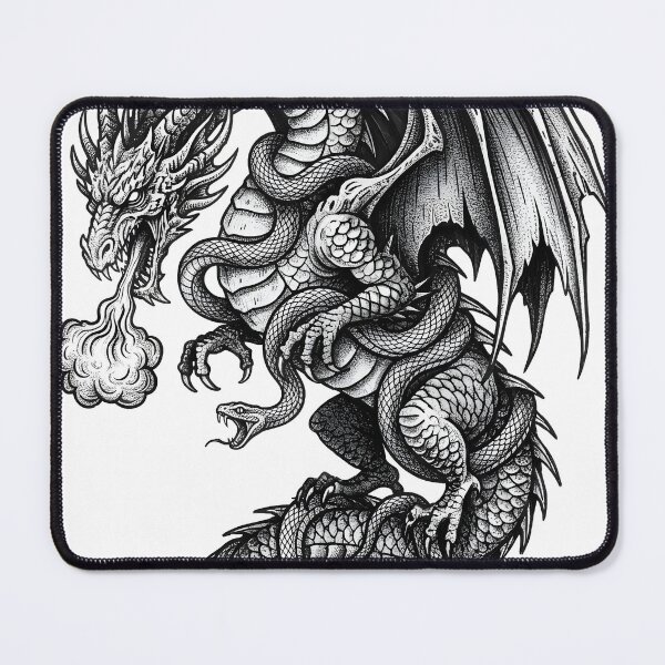 Item preview, Serpent-Wrapped Fire Dragon - Coiled Snakes Smoke Ink Art designed and sold by DragonSerpent Ink.