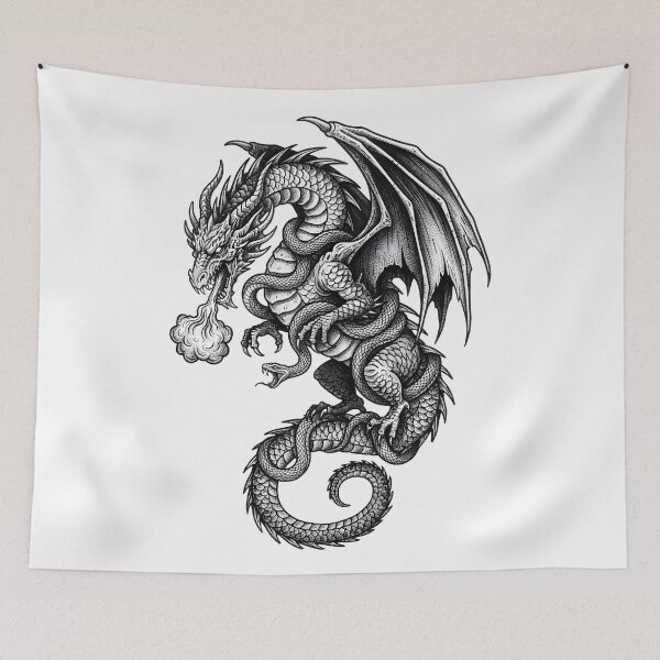Item preview, Serpent-Wrapped Fire Dragon - Coiled Snakes Smoke Ink Art designed and sold by DragonSerpent Ink.