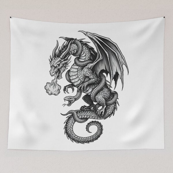 Item preview, Dragon and Viper - Single Serpent Fire Breath Ink Art designed and sold by DragonSerpent Ink.