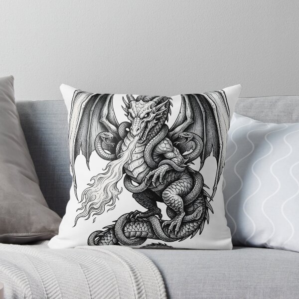 Item preview, Frontal Dragon with Twin Vipers - Fire Breath Ink Illustration designed and sold by DragonSerpent Ink.
