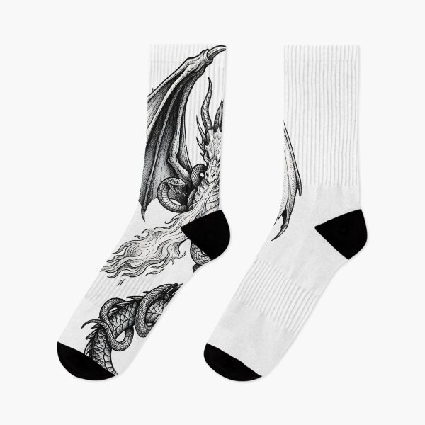 Item preview, Dragón frontal con víboras gemelas - Ilustración a tinta de aliento de fuego designed and sold by DragonSerpent Ink.