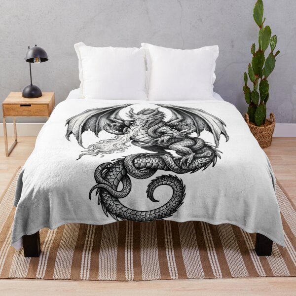 Item preview, Frontal Dragon with Twin Vipers - Fire Breath Ink Illustration designed and sold by DragonSerpent Ink.