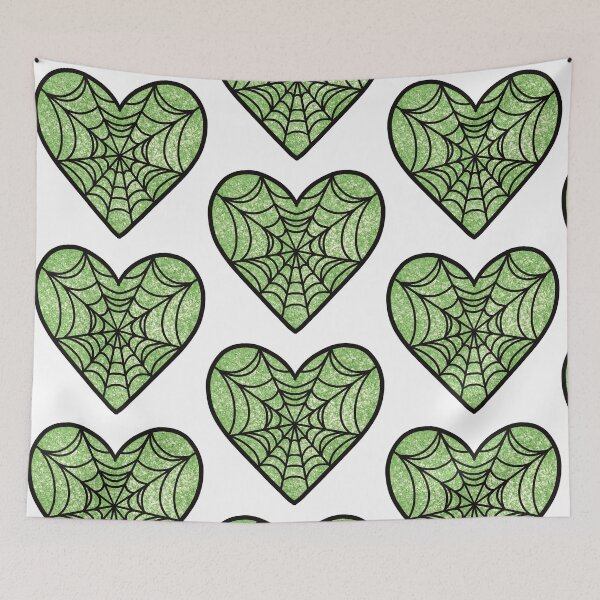 Item preview, Green Glitter Spiderweb Heart designed and sold by sleepyheadedbb.