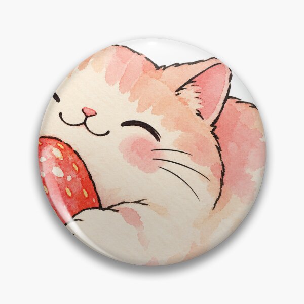 Item preview, Cute Chubby Kawaii Cat Hugging Strawberry Watercolor Art designed and sold by Jessie's Palette.