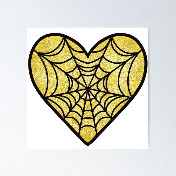 Item preview, Yellow Glitter Spiderweb Heart designed and sold by sleepyheadedbb.