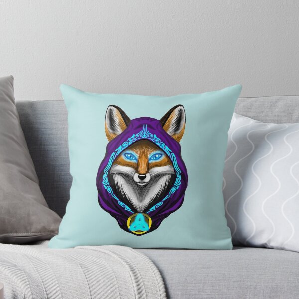 Item preview, Mystic Purple Mage Red Fox Portrait with Glowing Blue Runes designed and sold by URSM.
