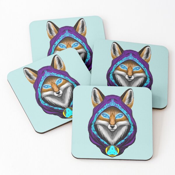 Aperçu de l'œuvre Portrait d'un renard roux mage violet mystique avec des runes bleues lumineuses créée et vendue par URSM.