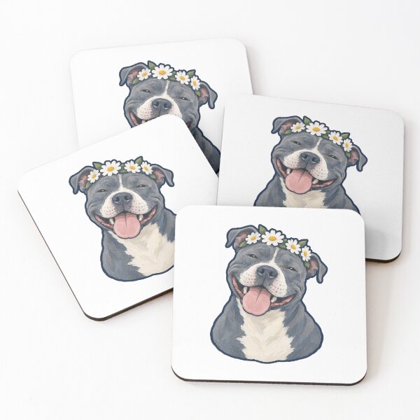 Item preview, Grinning Blue Pittie in a Daisy Flower Crown designed and sold by eignvalue.