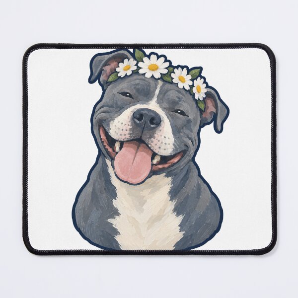 Item preview, Grinning Blue Pittie in a Daisy Flower Crown designed and sold by eignvalue.