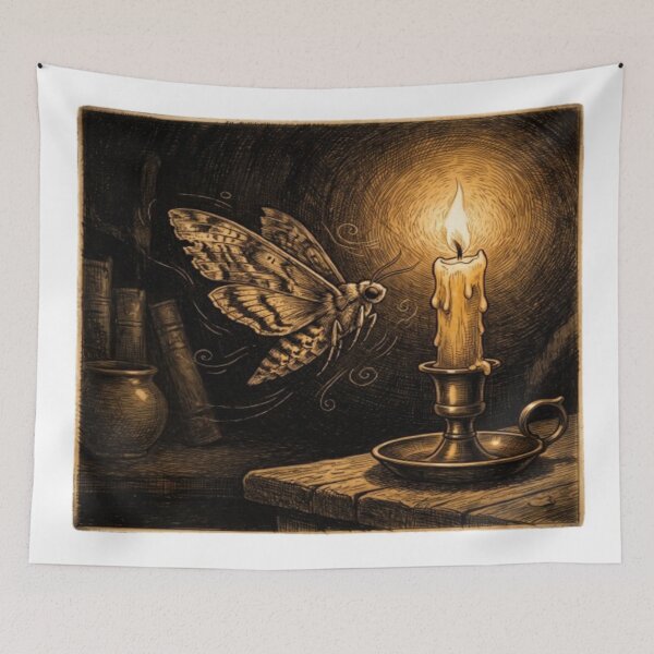 Item preview, Moth & Candle Gothic Halloween – Dark Mystical Vintage Illustration designed and sold by Art for your Soul.