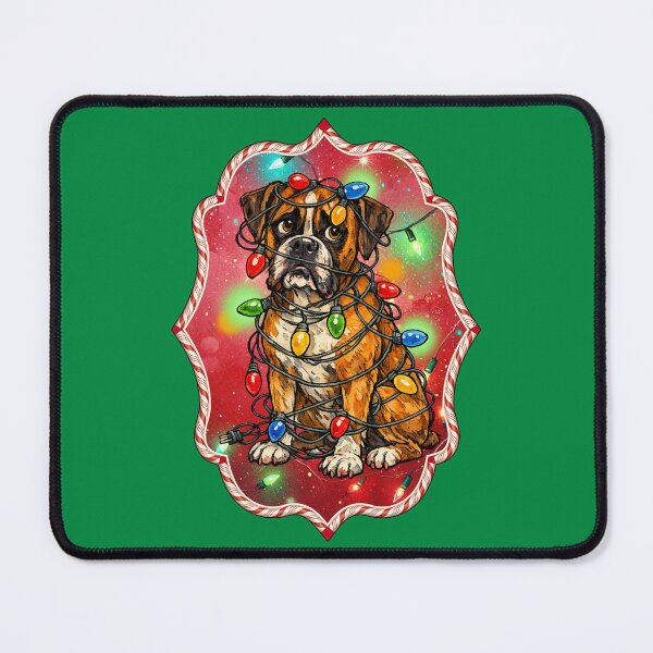 Item preview, Funny Dog Tangled in Christmas Lights Boxer designed and sold by Lion and Lamb Design.