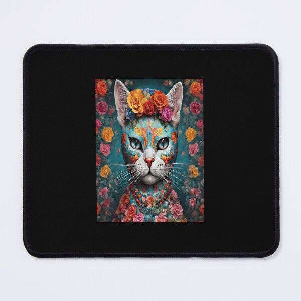 Item preview, Day of the Dead Flower Cat Portrait designed and sold by MehmetSchuler5.