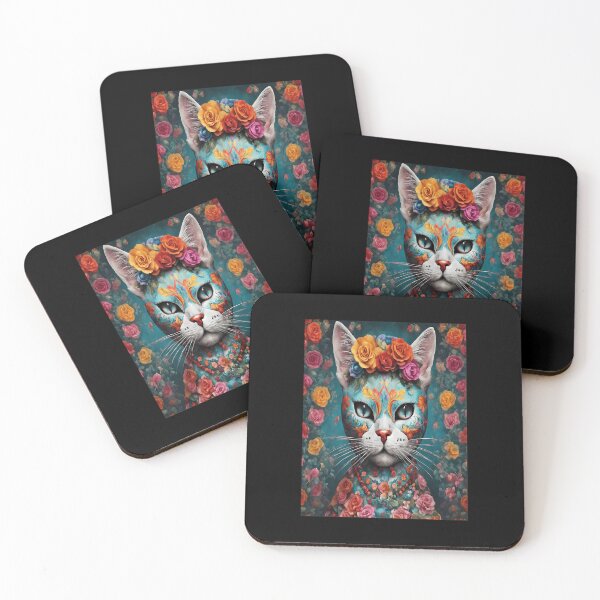 Item preview, Day of the Dead Flower Cat Portrait designed and sold by MehmetSchuler5.