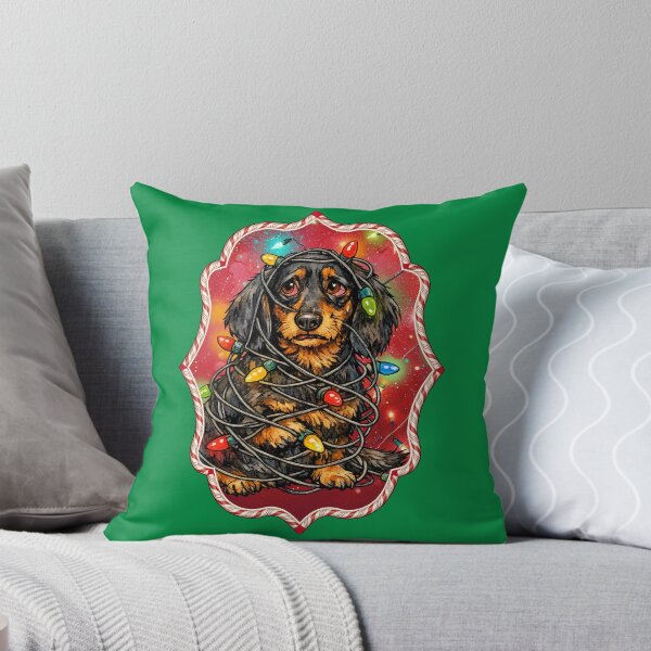Item preview, Funny Dog Tangled in Christmas Lights Dachshund designed and sold by Lion and Lamb Design.